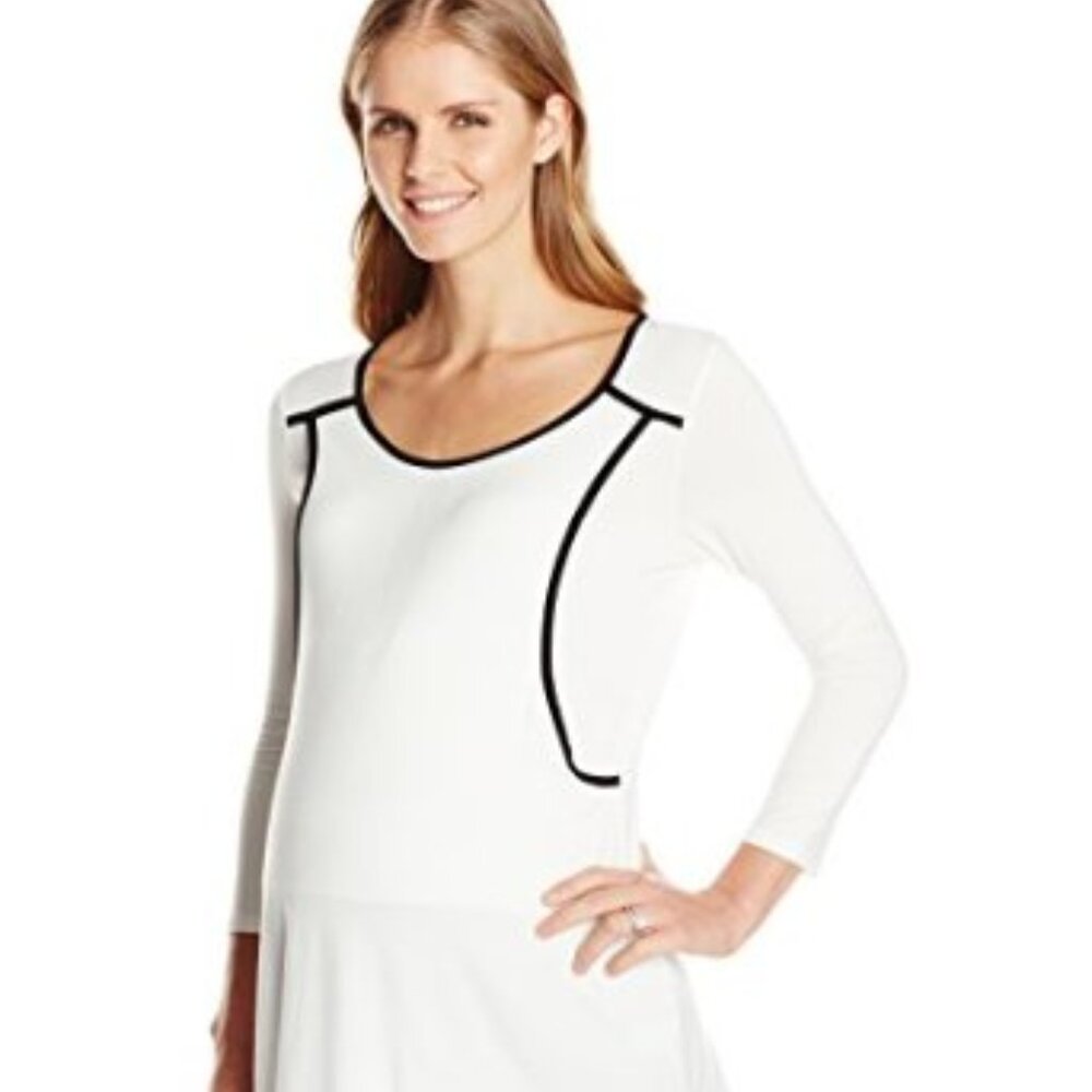 Maternal America Maternity Piping Detail Nursing Top - White/Black NWT